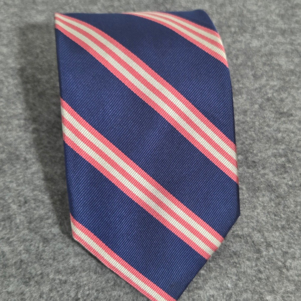 Brooks Brothers Makers Silk Tie Navy Pink Repp Stripe Made USA 3.25" Trad